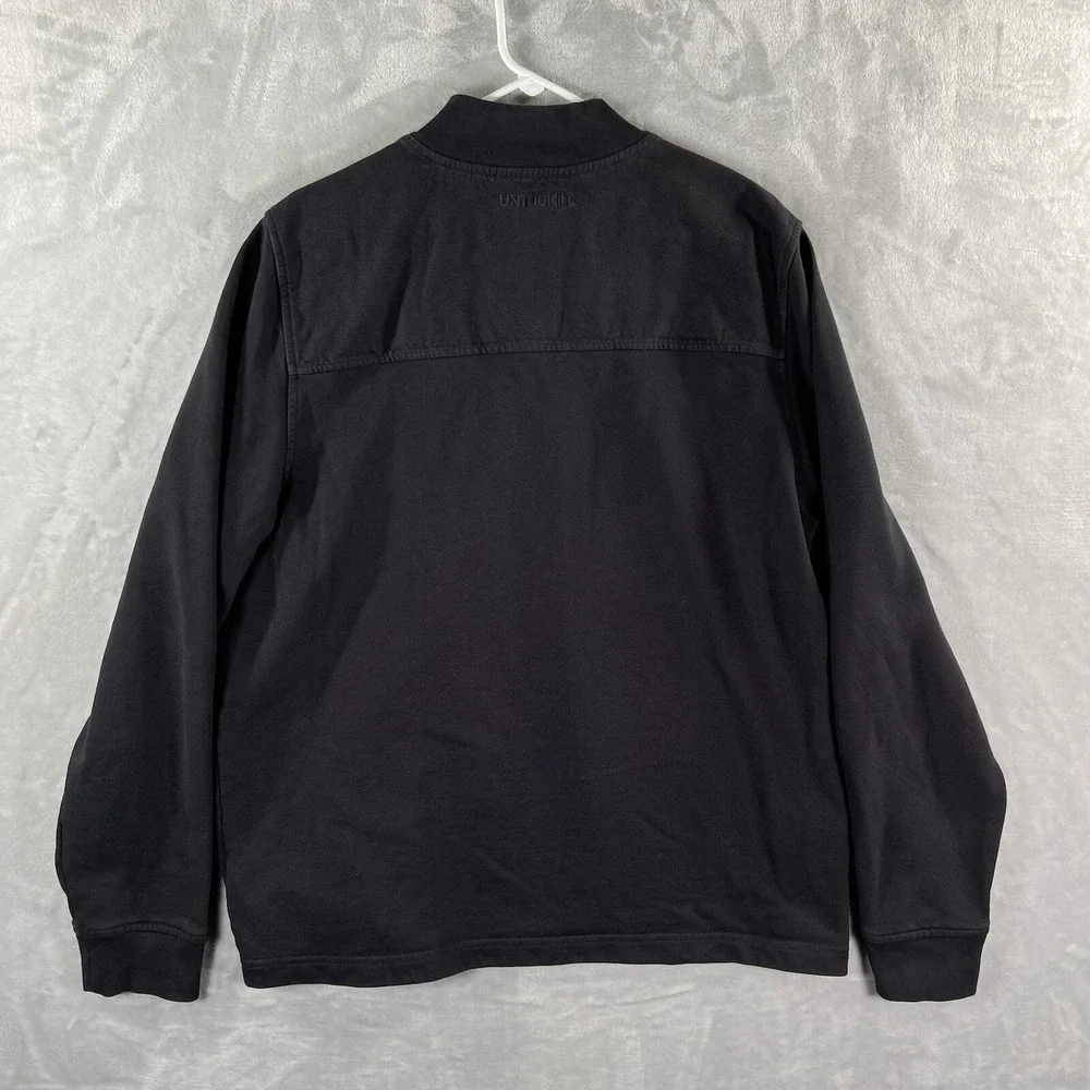 UNTUCKit Sweater Mens Large 1/4 Zip Pullover Elbow Patches Black Cotton Casual